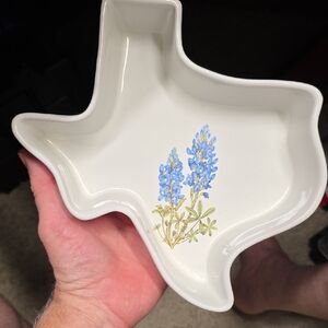 Vintage Pottery Texas State Chip Salsa Serving Dish Bluebell Flowers